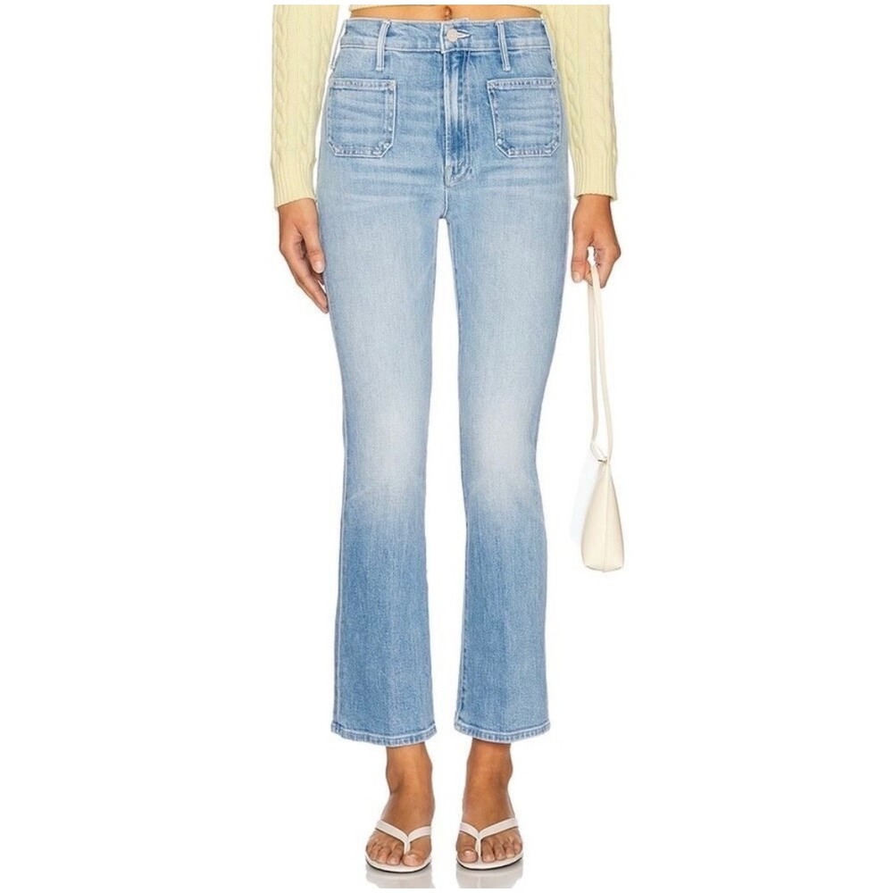 MOTHER Hustler Patch Pocket Ankle Jeans Tune In Tune Out Blue Flare 26 1047-2219